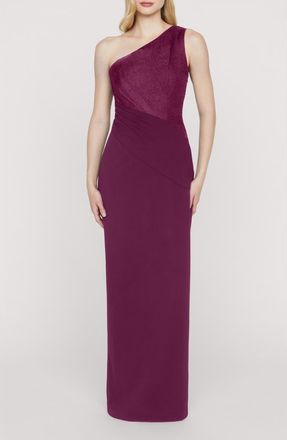 JS Collections Ingrid One-Shoulder Mixed Media Gown in Violet Rose at Nordstrom, Size 14