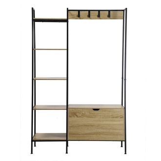 Calicosy Armario abierto 5 estantes con ba&uacute;l zapatero y colgadores - Marr&oacute;n