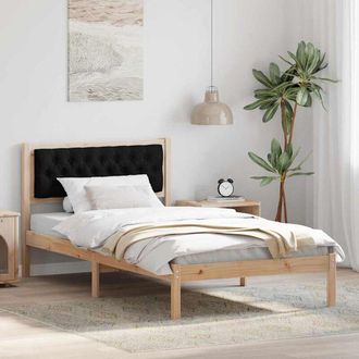 vidaXL Bed Frame with Headboard Black 100 x 200 cm Solid Pine Wood vidaXL