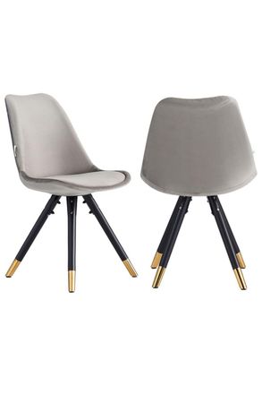 Life Interiors Set of 2 Sofia Ergonomic Modern Dining Chairs Upholstered in Velvet, Metal Legs with Gold End Caps in Dark Grey