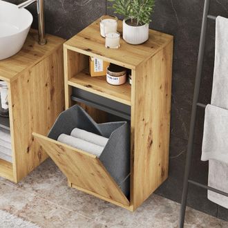 Vicco Mobiletto da bagno Viola, Artigiano/grigio, 38 x 80 cm con cesto portabiancheria, Vicco