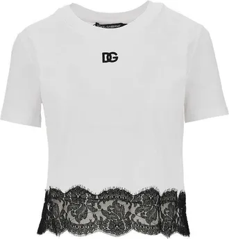 Dolce & Gabbana Cropped T-shirt with lace trimming Woman 40