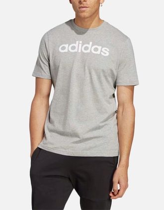 adidas Mens Adidas Essentials Mens T Shirts Crew Neck Single Jersey Linear Embroidered Logo - Grey - Size: 42