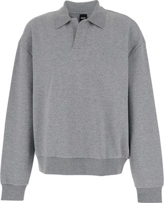 HUGO BOSS Bono Long Sleeve Gebreide Polo - Heren - Sweatshirts - Grijs - M - Wol - Hoodies & sweatvesten