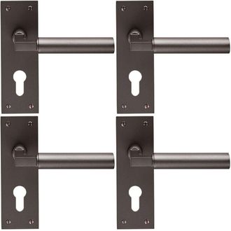 Loops 4x PAIR Round Bar Handle on Slim Euro Lock Backplate 150 x 50mm Matt Bronze