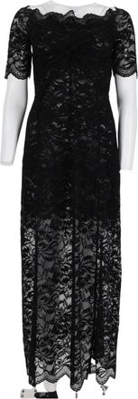 Paco Rabanne Black Scalloped Neckline Lace-Overlay Maxi Dress