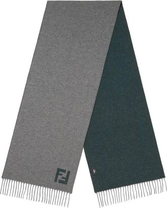 Fendi Mens Grigio / Verde Fringed Edge FF Scarf