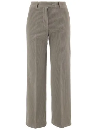 Ql2 Quelledue Beige Ribbed Stretch Cotton Straight-Leg Pants