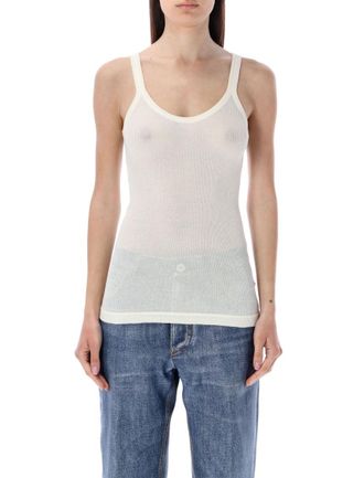 Bottega Veneta White Solid Scoop Neck Top