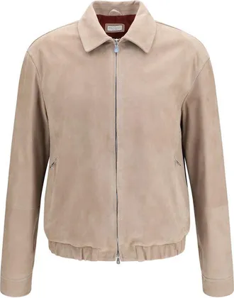 Brunello Cucinelli Beige Calf Leather Bos Taurus Leather Mens Jacket
