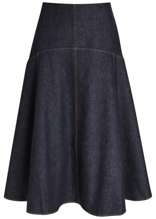 Jacquemus La Triangle De-nîmes Panelled Midi Skirt - Navy - 27 (W27 / UK8-10 / S)