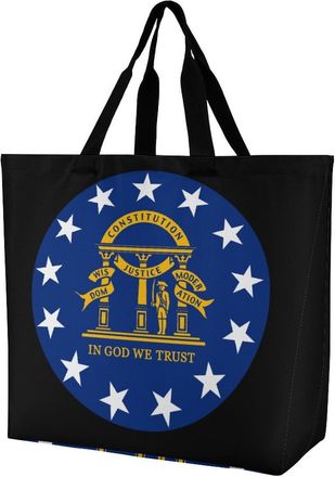 Generic Georgia Flag Large Reusable Shopping Bag Lightweight Foldable Tote Bags Washable Shoulder Handbag