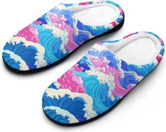 Generic Wave Japanese Womens Slippers Warm House Slippers Indoor House Shoes with Anti-Skid Rubber Sole