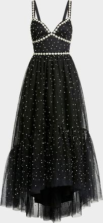 Mac Duggal Faux-Pearl Tulle High-Low Gown