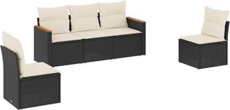 vidaXL Set De Muebles De Jard&iacute;n 5 Pzas Y Cojines Rat&aacute;n Sint&eacute;tico Negro Vidaxl