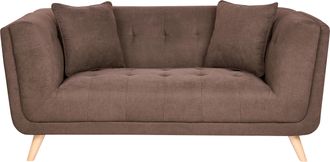 Beliani Sof&aacute; 2 Plazas De Tela Con Cojines Decorativos Patas De Madera Capiton&eacute; Estilo Retro Marr&oacute;n Oscuro Habo