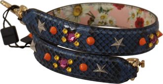 Dolce & Gabbana Womens Blue Exotic Leather Crystals Reversible Shoulder Strap Python Bag