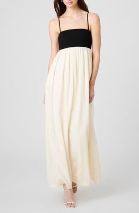 French Connection Phoebe Mixed Media Maxi Dress in Black-Porcelain Cream at Nordstrom, Size X-Large