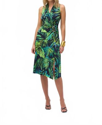 Joseph Ribkoff Flare Halter Dress In Midnight Blue Multi
