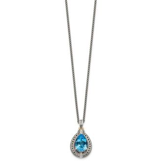 Diamond2Deal Sterling Silver with 14K Accent Diamond and Blue Topaz Pendant Necklace