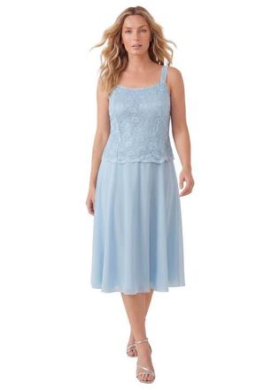 Roaman's Glitter & Lace Jacket Dress Set in Pale Blue at Nordstrom, Size 36
