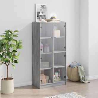 Berkfield Home Highboard with Doors Grey Sonoma 68x37x142 cm Engineered Wood | Size: 68 x 37 x 142 cm