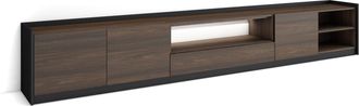 Skraut Home Skraut Home - Mueble Tv, Televisi&oacute;n, Muebles De Sal&oacute;n, Almacenaje, 310x37x50cm, Para Tv Hasta 80, Led, Estilo Moderno, Roble Oscuro Y Negro