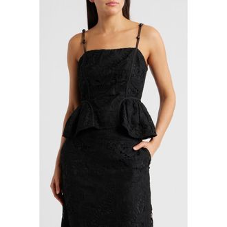 Ciebon Luna Embroidered Peplum Tank in Black at Nordstrom, Size X-Small
