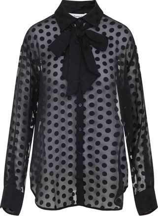 Frankie Shop Black Peri Sheer Tie-Neck Shirt-Donna