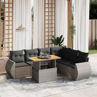vidaXL Vidaxl - Set De Sof&aacute;s De Jard&iacute;n 7 Piezas Con Cojines Rat&aacute;n Pe Gris