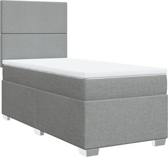 vidaXL Cama Box Spring Con Colch&oacute;n Tela Gris Claro 90x200 Cm Vidaxl