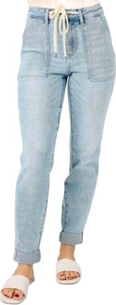 Judy Blue High Waist Vintage Double Cuff Jogger In Light Wash