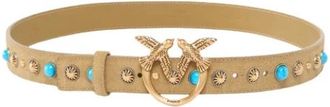Pinko Love Berry Studs H3 Riem - Dames - Riemen - Beige - XS - Leer - Accessoires