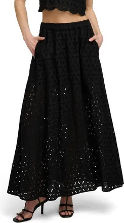 Favorite Daughter The Pretty Please Eyelet Embroidered Cotton Maxi Skirt in Black at Nordstrom, Size X-Large