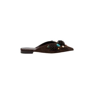 Twinset Sierlijk Gepunte Sabot met Juwelen - Dames - Slip ons - Bruin - 37 EU - Leer - Schoenen