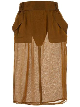 Saint Laurent elasticated-waistband silk pencil skirt - Brown