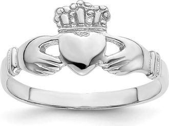 Diamond2Deal 14k White Gold Polished Claddagh Ring