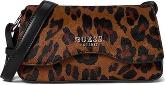 Guess Domitilla Flap Shoulder Bag Womens Handbags Leopard, Hair Calf