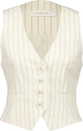 Zimmermann Gestreept Linnen Gilet - Dames - Gillet - Beige - L - Linnen - Kostuums