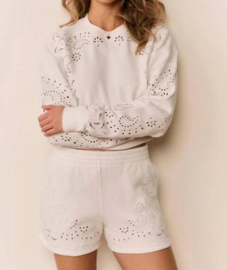 LoveShackFancy Abrah Bandana Eyelet Fleece Shorts In White
