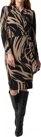 Joseph Ribkoff Long Sleeve Sheath Dress With Side Buckle In Black/latte