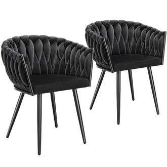TecTake Dining Chair Astano - Padded, Velvet, Knot Design, Continuous Backrest in Black | Size: 2 Pack