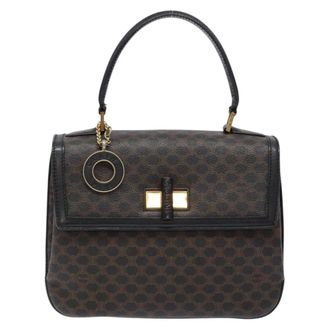 Celine Vintage Convertible Top Handle Macadam Coated Canvas Black Canvas Handbag (Pre-Owned)