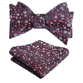 Alizeal Mens Floral Self Tied Bow Tie and Pocket Square for Wedding Party Business Tie Set, Red+White