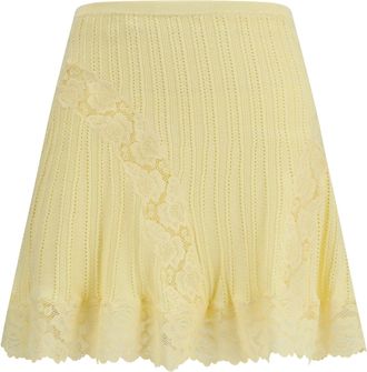 Self Portrait Womens Mini Skirt Pointelle Knit Yellow Viscose