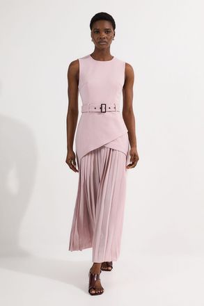 Karen Millen Womens Ponte And Georgette Jersey Pleated Maxi Dress - Light Pink Viscose - Size Medium