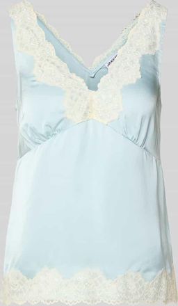 Jake*s Casual Blusentop aus Viskose mit Spitzenbesatz in Eisblau, Gr&ouml;&szlig;e 38