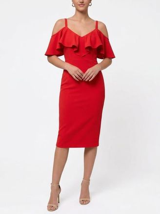 Rachel Roy Marcella Off the Shoulder Ruffle Midi Dress in Rio Red at Nordstrom, Size Xx-Large