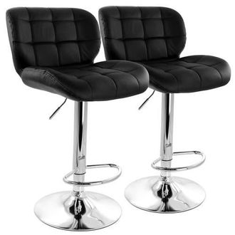 Elama 2 Piece Faux Leather Tufted Bar Stool with Adjustable Height in Black at Nordstrom