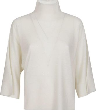 Fabiana Filippi White Turtle Neck Boxy Wool-Blend Turtleneck